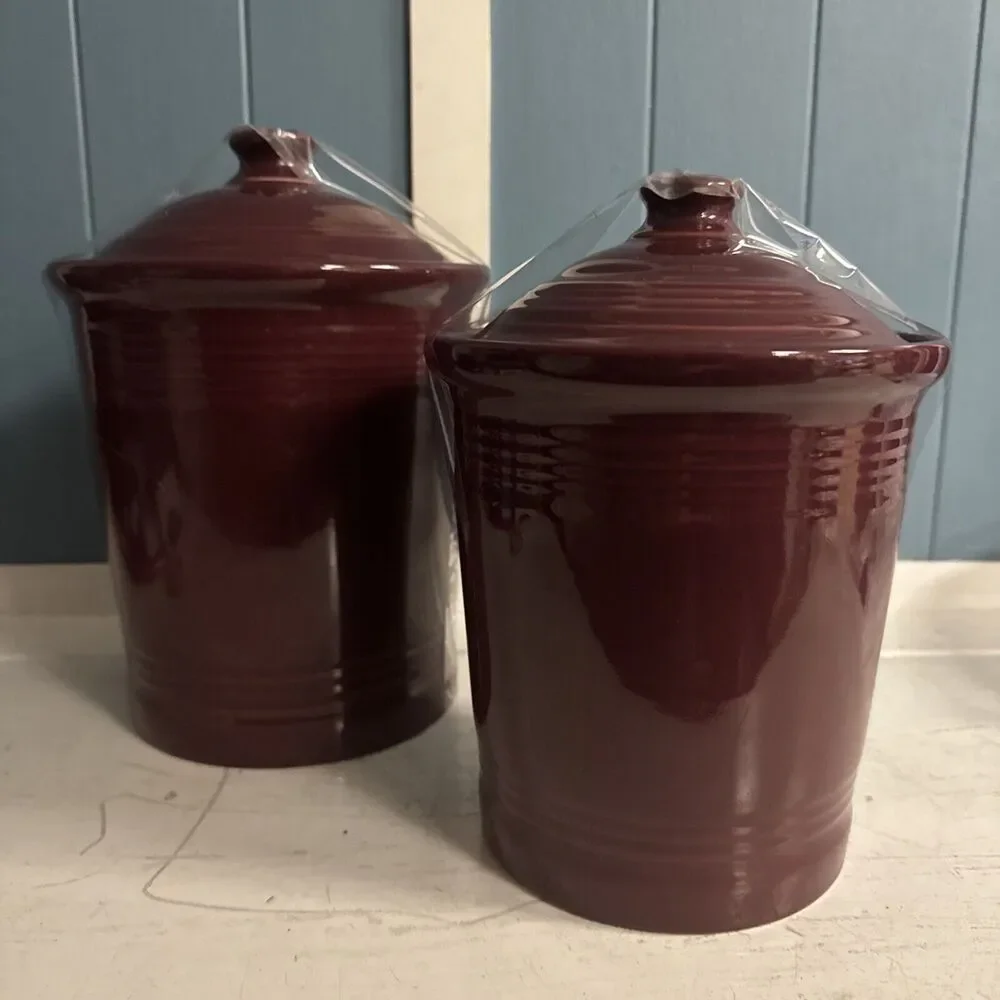 Set Of 2 Fiesta Ware Canister Cinnabar Retired EUC Ceramic Burgundy‎ Fiesta Ware